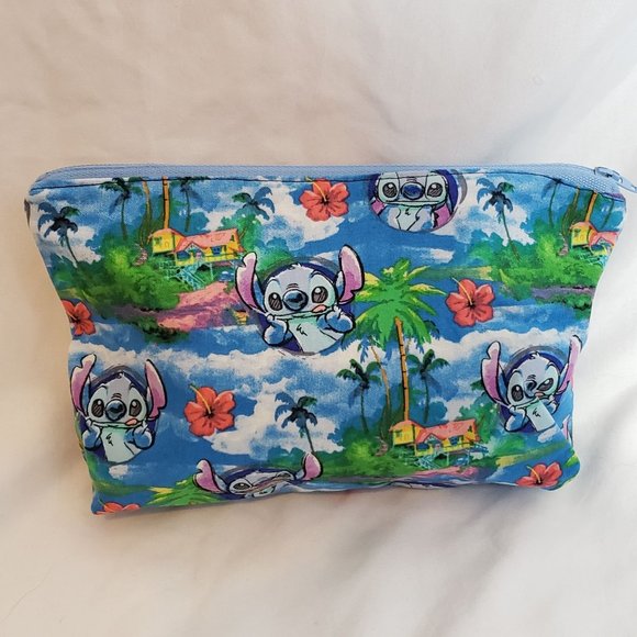 Handmade Zipper Pouch Disney Lilo and Stitch Fabric Tie Dye Lining 9.5 X 6.5 In - Picture 1 of 3